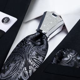 DiBanGu Business Plaid Black Solid Luxury Elegant Silk Ties for Men Designer Tie Buckle Handkerchief Cufflinks Wedding Accessory