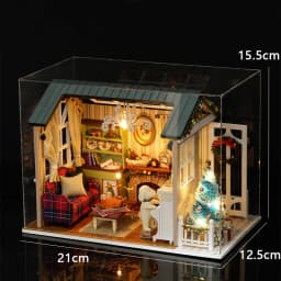 Pink DIY Miniature Dollhouse Kit 2-Level Sweet Home with LED Light Outdoor Patio Creative Handmade Model for Birthday Gift