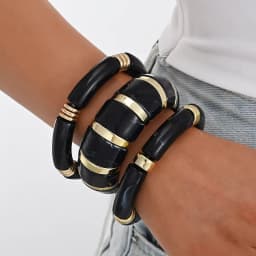 3pcs Brown Acrylic Bamboo Style Bangle Bracelet Set for Women Vintage Tortoiseshell Fashion Chunky Stackable Wrist Jewelry Gifts
