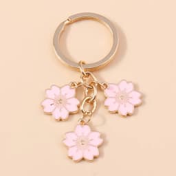 Cute Enamel Keychain Colorful Sakura Flower Key Ring Sweet Key Chains for Women Girls Handbag Accessories DIY Jewelry Gifts