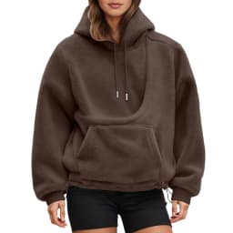 Women Fall And Winter Casual Fleece Solid Color Pet Pocket Hooded Sweatshirt Funny Adjustable Hem Pullover Hooded Women Pullover