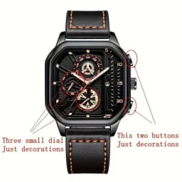 Luxury Big Dial Men Square Watch Casual PU Leather Strap Men Sports Watches