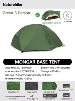 Naturehike Mongar 1 2 3 Base/UL/PRO Camping Tent Ultralight Outdoor Waterproof Hiking Tent 1 2 3 Person Backpacking Tent