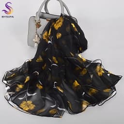 [BYSIFA] Emerald Green Women Long 100% Silk Scarf Printed Chinese Style Water Ink Painting Brand Oblong Silk Shawl Scarves 170cm