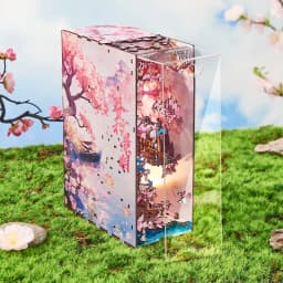 DIY Book Nook Wooden Miniature Model Kits Spring Cherry Blossom Bookend 3D Puzzle Bookshelf for Friends Birthday Gifts