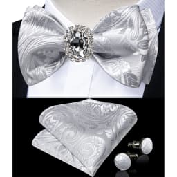 Classic White Selr-tie Bowtie with Ring Pocket Square Cufflinks Set Fashion Solid Men's Bow Tie for Wedding Groom Business Knots