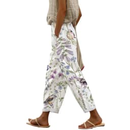 Women Casual Pants Elastic Waist Drawstring Harem Pants Digital Floral Print Beach Office Shopping Daily Long Trousers