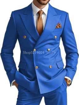 Mens Double Breasted Suit 2 Piece Slim Fit Wedding Suit for Men Blazer Prom Formal Suits Set