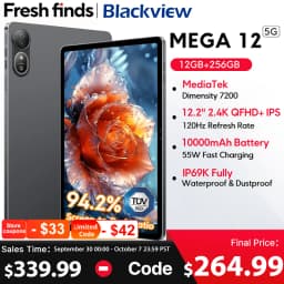 Blackview MEGA 12 Tablet 5G Dimensity 7200 CPU 12.2" 2.4K 120Hz Display IP69K Waterproof 50MP 10000mAh Pad PC