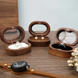 Handmade Walnut Wood Ring Box with Transparent Lid Romantic Engagement Jewelry Case for Couple Custom Engraved Personalized Name