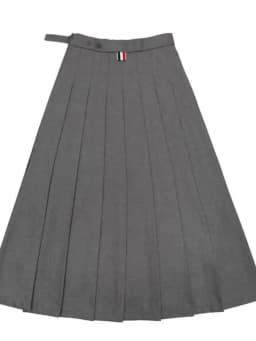 Decorated Striped Pleated Skirt Front Short Back Long Four Bars Decoration Street Style Women's mid Waist A-Line Midi Skirt