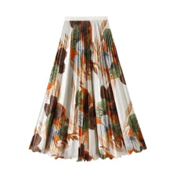 2026 Spring Summer Floral Print Pleated Long Skirts Women Elastic High-waist A-line Casual Maxi Skirt