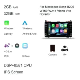 DSP Carplay 8" Android 12.0 128GB+8G car Radio autoradio multimedia For Mercedes Benz W169 W245 Viano Vito Sprinter B200 Crafter