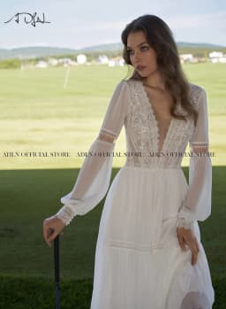 Sexy Deep V-neck Boho Wedding Dresses Customized Long Sleeves Civil Bridal Gown Open Back Beach Bride Dress Robe de Mariee