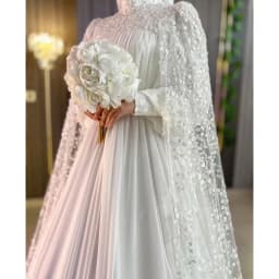 Customized High-Neck Beaded Appliques Shawl Long Sleeves Wedding Dress 2026 Muslim A-Line Floor Length Sweep Train Bridal Gown