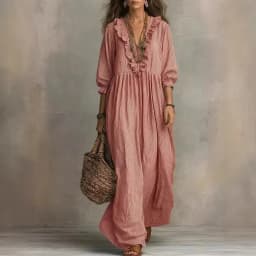 2026 New Spring Summer Long Dress Elegant Striped Ruffled Loose High-Waisted V-Neck Fashion Casual Dress Large Size Beach Robe