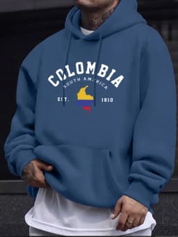 Colombia South America Est 1810 Print Mens Pullovers Fleece Autumn Hoodie Casual Comfortable Sweatshirt Basic Street Sportswear