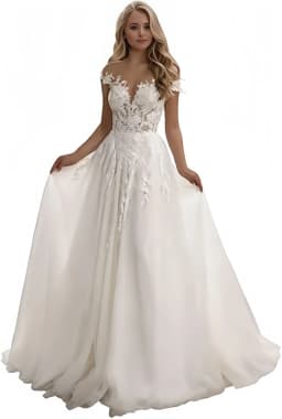 Off Shoulder A Line Boho Wedding Dresses Long Lace Applique Bride Dress for Women Backless Corset Beach Bridal Gowns 2026