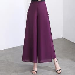 Women Side Slit Chiffon Pants Summer Thin Elastic Waist Wide Leg Pants Chic Droop Trousers Chinese Style Nine Point Pants