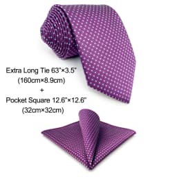 Mens Necktie Set Purple Dots Tie Pocket Square Violet Lavender Classic Extra Long Bow Tie Pre-Tied Boys Size for Kids Available