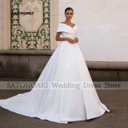 Customized Elegant Off the Shoulder White Satin Wedding Dress for Bride A-Line Plus Size Lace-up Bride Gown Vestido De Novia