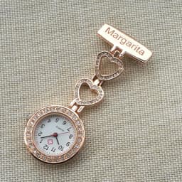 Personalized Customized Engraved With Your Name Doctor Clock Pin Brooch Zircon Crystal Strass Healthcare Heart Fob Nurse Watch