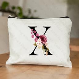 26 Letters Flower Makeup Bag Printed Bridesmaid Wedding Gift Graduation Teacher's Day Gift Storage Bag Travel Perfume Side Bag