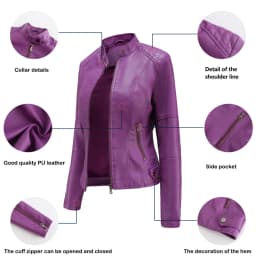 Women's Slim Fit Leather Jacket with Motorcycle Suit, Large Standing Collar, Autumn Black Zipper Outdoor Leather Windproof Top