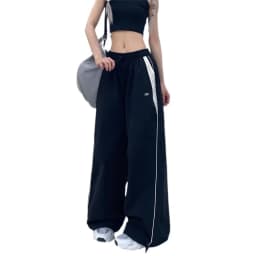 Retro Side Stripe Bowknot Wide Leg Pants Women High Waist Casual Sports Trousers Harajuku Cargo Pants Streetwear Hip Hop Joggers