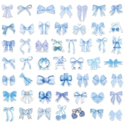 50PCS Blue Cartoon Bow Stickers Exquisite and Cute Handbooks Material Phone Cases Laptop Suitcases Water Cups Waterproof Sticker