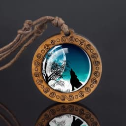 Wolf Glass Dome Necklace Men Vintage Wolf Head Wood Pendant Rope Chain Necklace Retro Jewelry