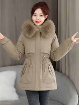 Women's Short Thickened Fleece Lined Cotton Jacket Coat Zipper Sleeve Long Sleeve Hooded Commute Style Korean Version Winter ...