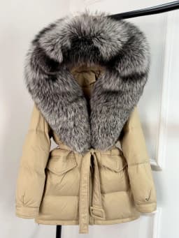 Lagabogy 2025 Thick Warm Mid-Long Puffer Coat Real Fox Fur Collar White Duck Down Coat Female Loose Warm Hooded Parkas With Belt
