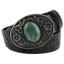 Women's Decorative Buckle Colorful Bead Embossed Split Leather Belt