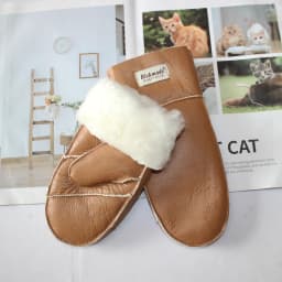 New Winter Warm Women's Sheepskin Gloves Thickened Wool Lined Solid Finger Leather Gloves
