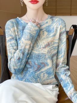 2025 New Summer Thin Silk Knitted Short-sleeved T-shirt Women's Sleeveless Wool Loose Printed T-shirt