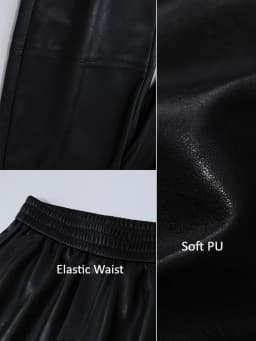 Amii Women Wide Leg Pants Mid Rise Elastic Waist Ankle Length Solid 2026 Autumn Commute Loose Casual Woman PU Trousers 12643003