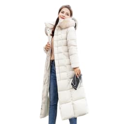 Winter Women Long Parkas Solid Colo Neck Hooded Cotton Jacket Pockets Windproof Zipper Closure Padded Outwear