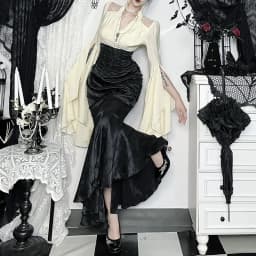 Goth Dark Asymmetrical Maxi Skirts Bottoms Mall Goth Party Halloween High Rise Mermaid Skirts for Women Cosplay Dresses Outfits
