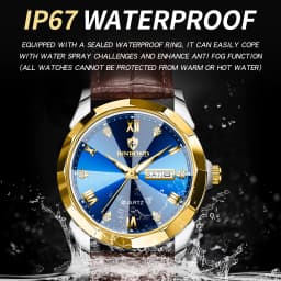 BINBOND Original Auto Date Week Display Men's Watch Reloj Hommes Leather Quartz Watches For Men Luxury Luminous Waterproof +Box