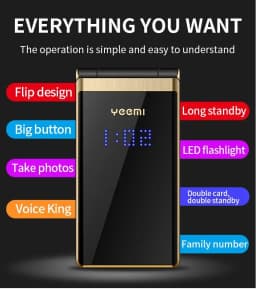 YEEMI M2-C Brand New 2G Mobile Phone Flip Phone 2.8inches Dual Screen Big Letters MP3/MP4 Player Original Cell Phone for Elderly