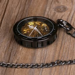 Cool Skeletonized Black/Silver Mechanical Pocket Watch with Transparent for Men Women Vintage Steampunk pocket watch mechanical