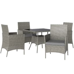 Outsunny 4 Seater Rattan Set with Cushions, PE Rattan Garden Furniture Set, Glass Top Table, Outdoor Table and Chairs