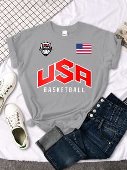 USA Basketball Flag logo Printed T-Shirts Women Summer Loose Fashion Short Sleeve O-Neck Casual Breathable Tops Tshirt Female