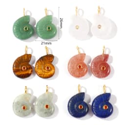 2pcs Charms Ocean Conch/ Sea Snail Multicolor Stone Brass 18K Gold Plated Pendants DIY Necklace Earrings Jewelry Making26mmx21mm