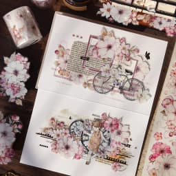 Taoyao Light Retro Pink and White Big Flower Washi PET Journal Sticker Goo Card Tape
