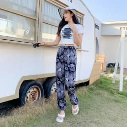 Women's Mosquito-proof Cotton Silk Beach Summer Casual Flower Pants Artificial Cotton Summer Sleeping Pants Thin Adult Bloomers
