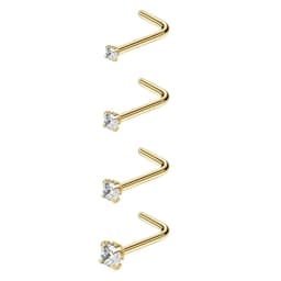 4pcs 4 size Cubic Zirconia Nose Piercing Jewelry Nose Studs 20G Bone L Shaped Shiny Crystal Bone Nostril Piercing Jewelry