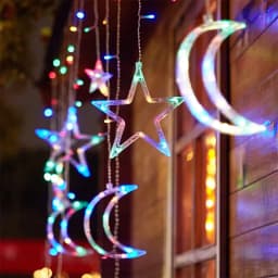 3.5M Star Moon Curtain String Lights Battery Powered Christmas Garland Lamp Hanging Ramadan Light String for Room New Year Decor