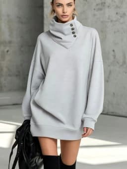 Vintage Niche Design Button Placket High Collar Long Sleeve Top For Women Fashion Simple Loose Daily Versatile Solid Color Top